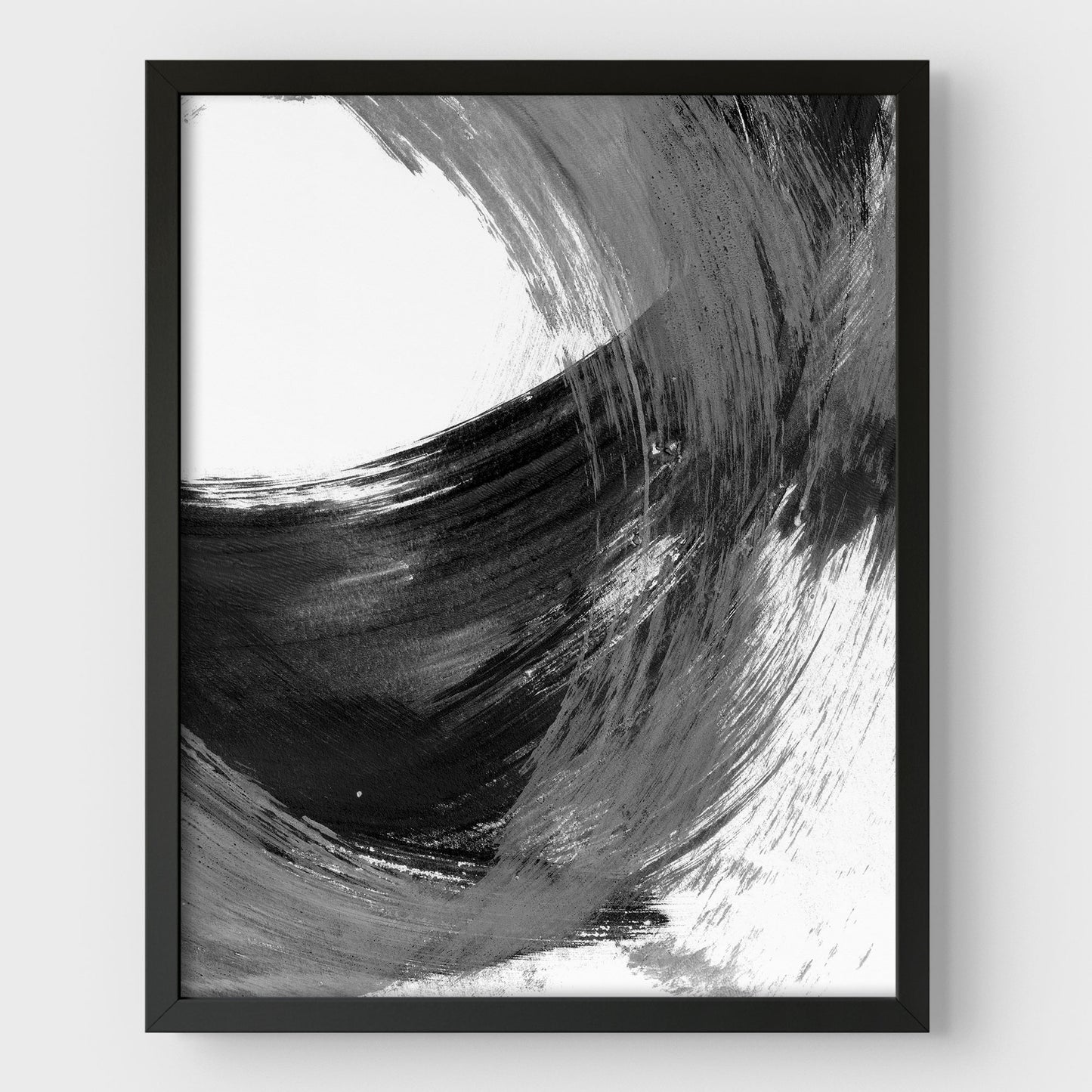 Black and Grey Curved Brushstroke Painting Abstract Print