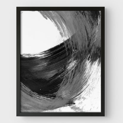 Black and Grey Curved Brushstroke Painting Abstract Print