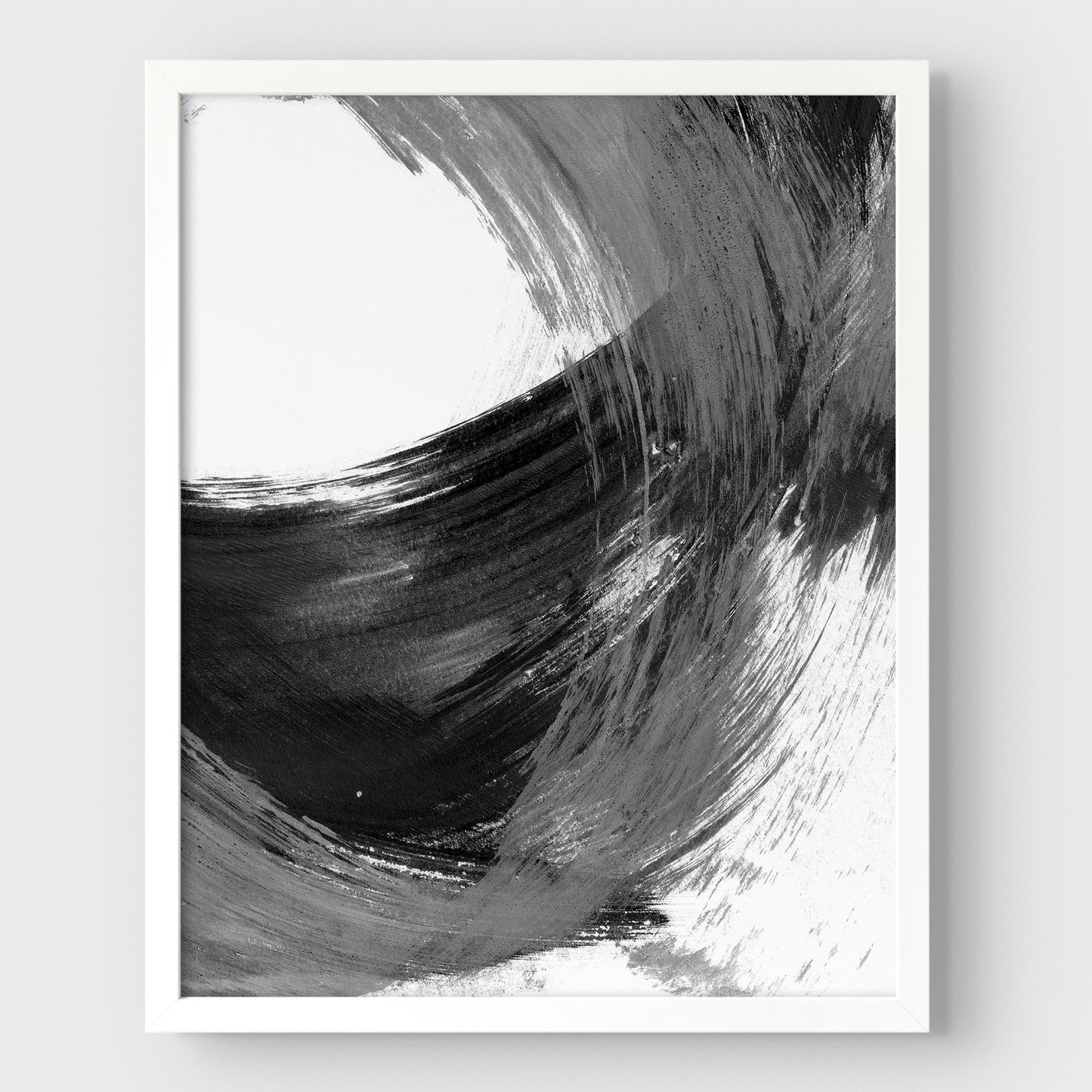 Black and Grey Curved Brushstroke Painting Abstract Print