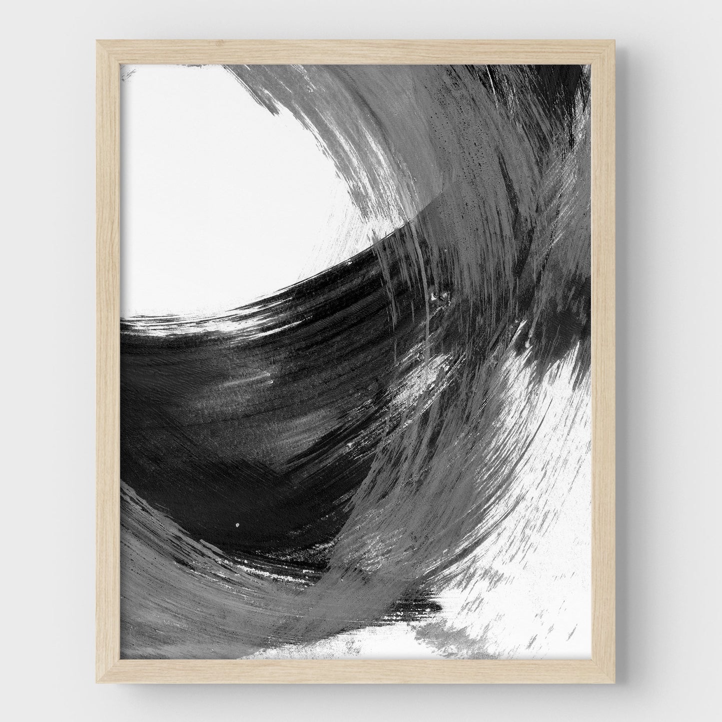 Black and Grey Curved Brushstroke Painting Abstract Print