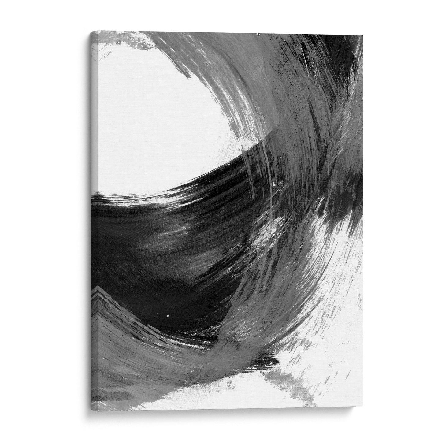 Black and Grey Curved Brushstroke Painting Abstract Print