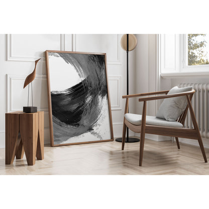 Black and Grey Curved Brushstroke Painting Abstract Print