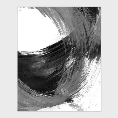 Black and Grey Curved Brushstroke Painting Abstract Print