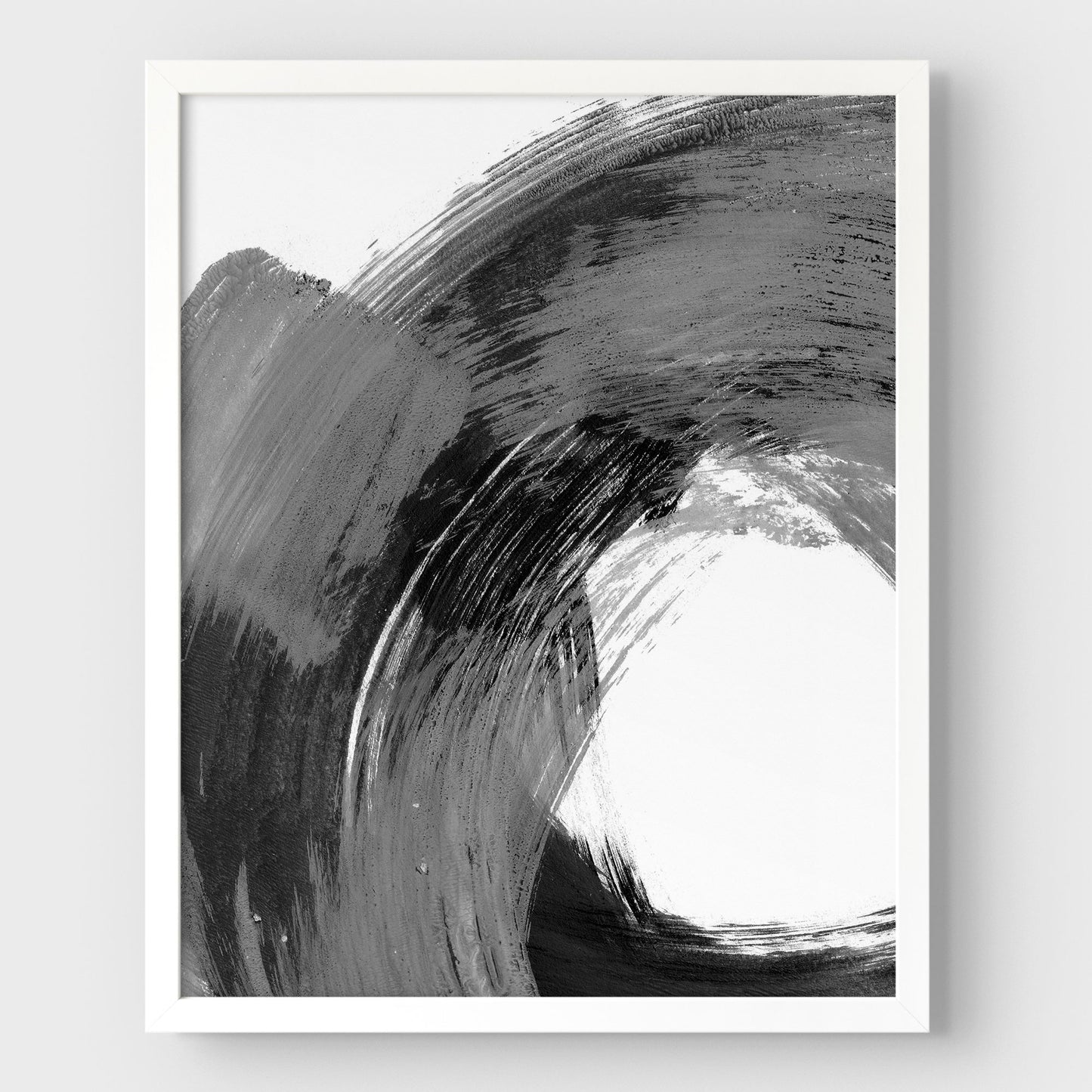 Curved Brushstroke Painting Black and Grey Abstract Print