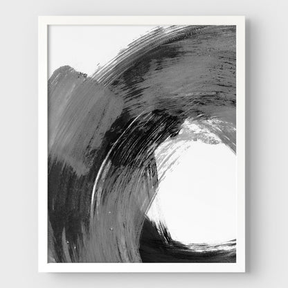 Curved Brushstroke Painting Black and Grey Abstract Print