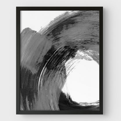 Curved Brushstroke Painting Black and Grey Abstract Print