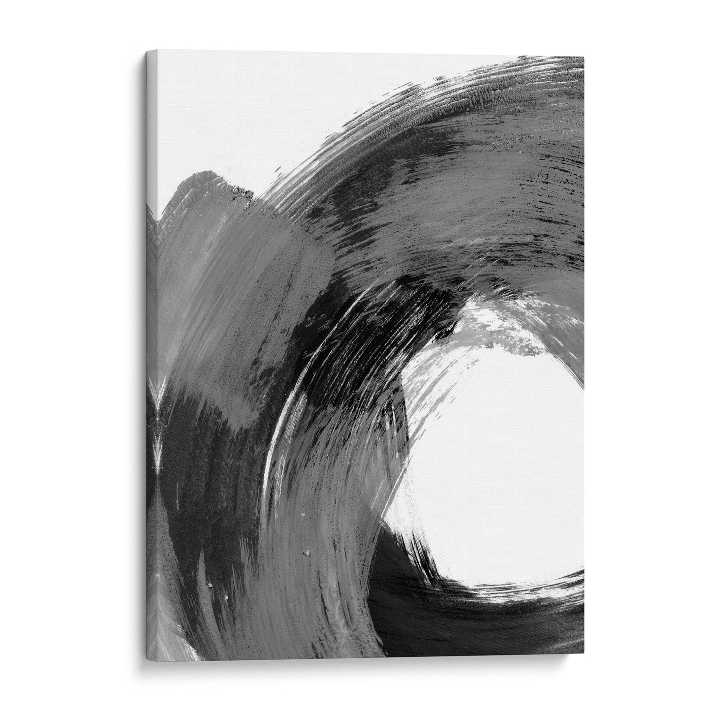 Curved Brushstroke Painting Black and Grey Abstract Print