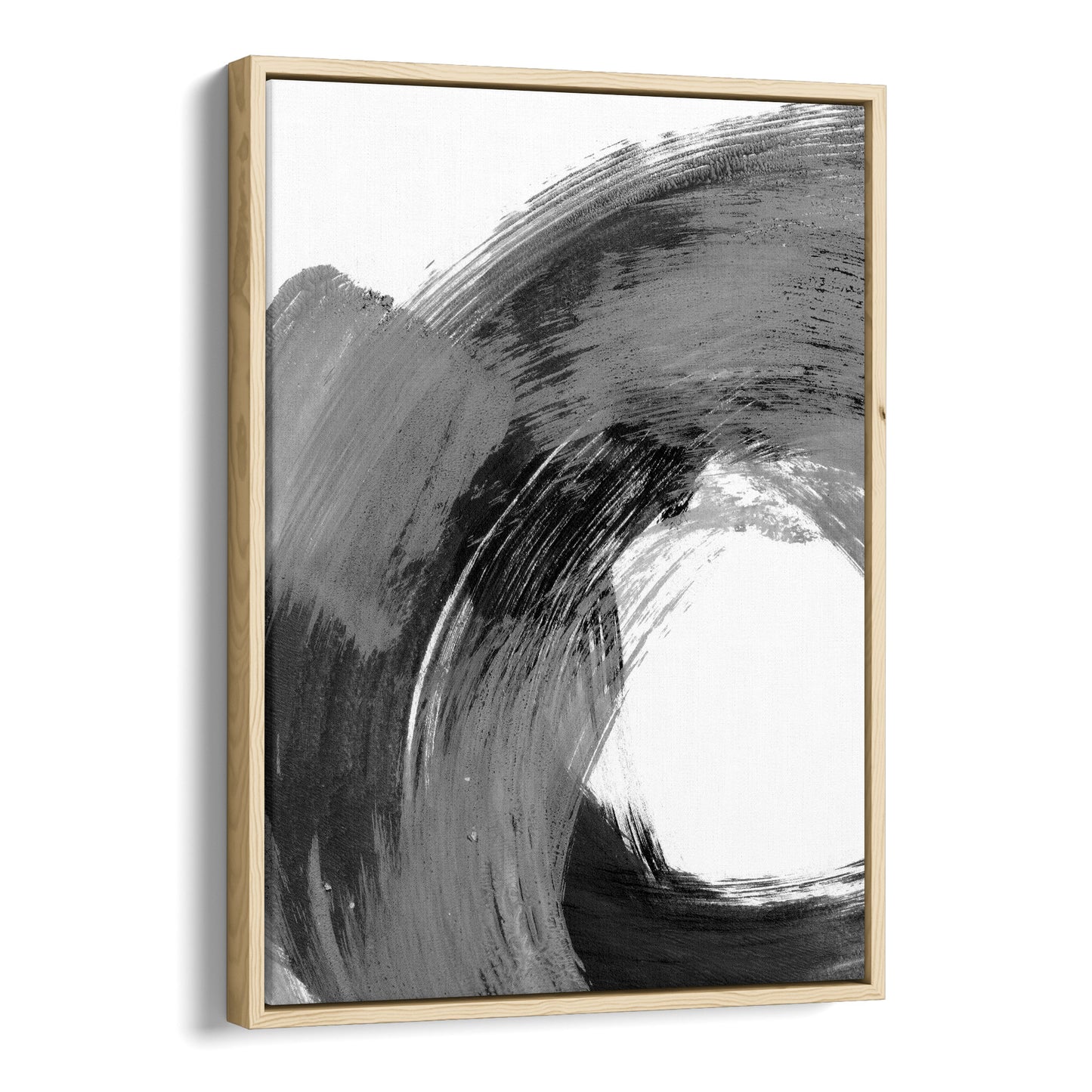 Curved Brushstroke Painting Black and Grey Abstract Print