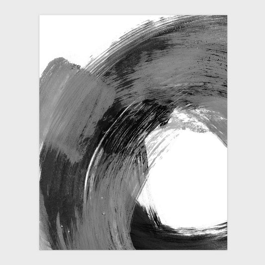 Curved Brushstroke Painting Black and Grey Abstract Print