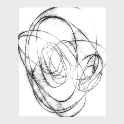 Black and White Orbital Geometric Abstract Line Drawing Print