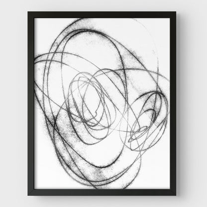 Black and White Orbital Geometric Abstract Line Drawing Print