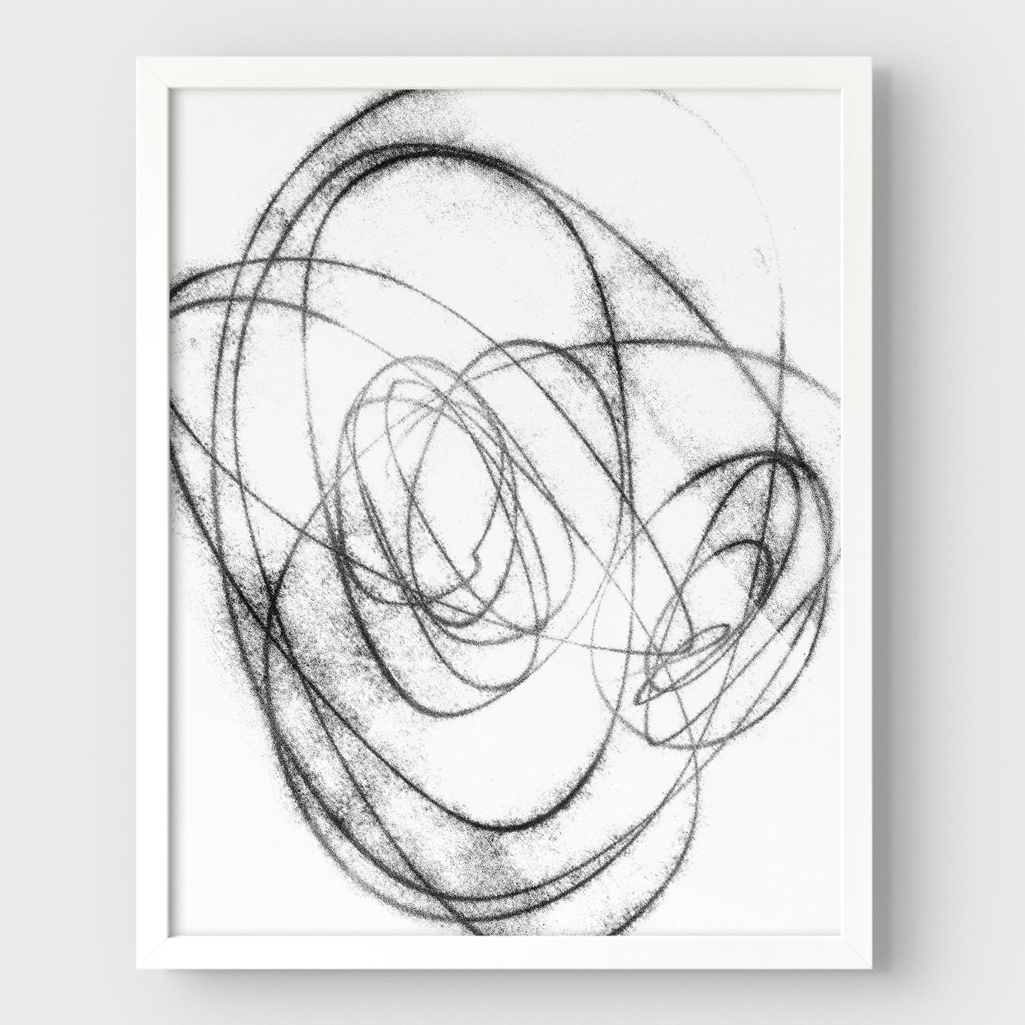 Black and White Orbital Geometric Abstract Line Drawing Print