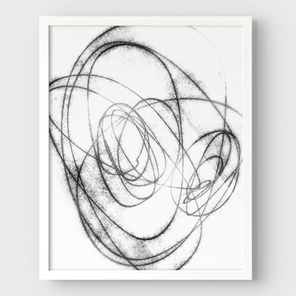 Black and White Orbital Geometric Abstract Line Drawing Print