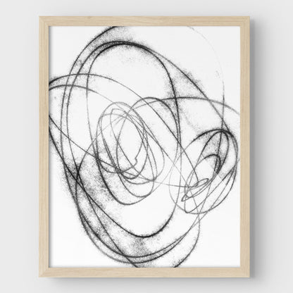 Black and White Orbital Geometric Abstract Line Drawing Print