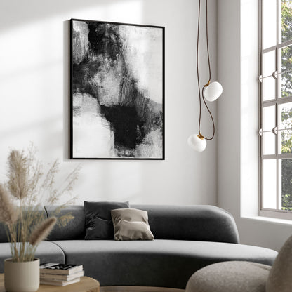 Delve Three - Black and White Modern Abstract Painting Print