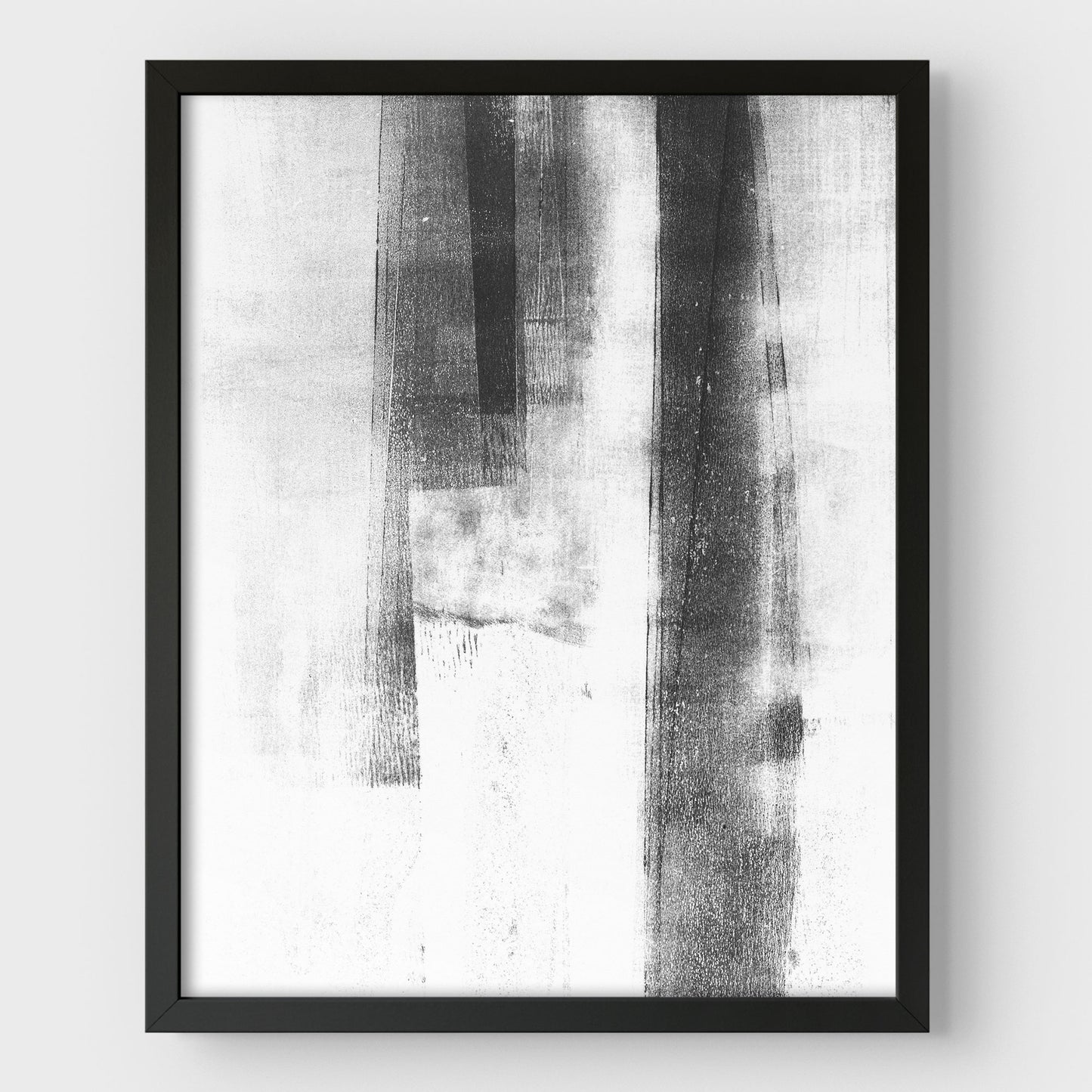 Abstract Black and White Distressed Industrial Monotype Reproduction Print