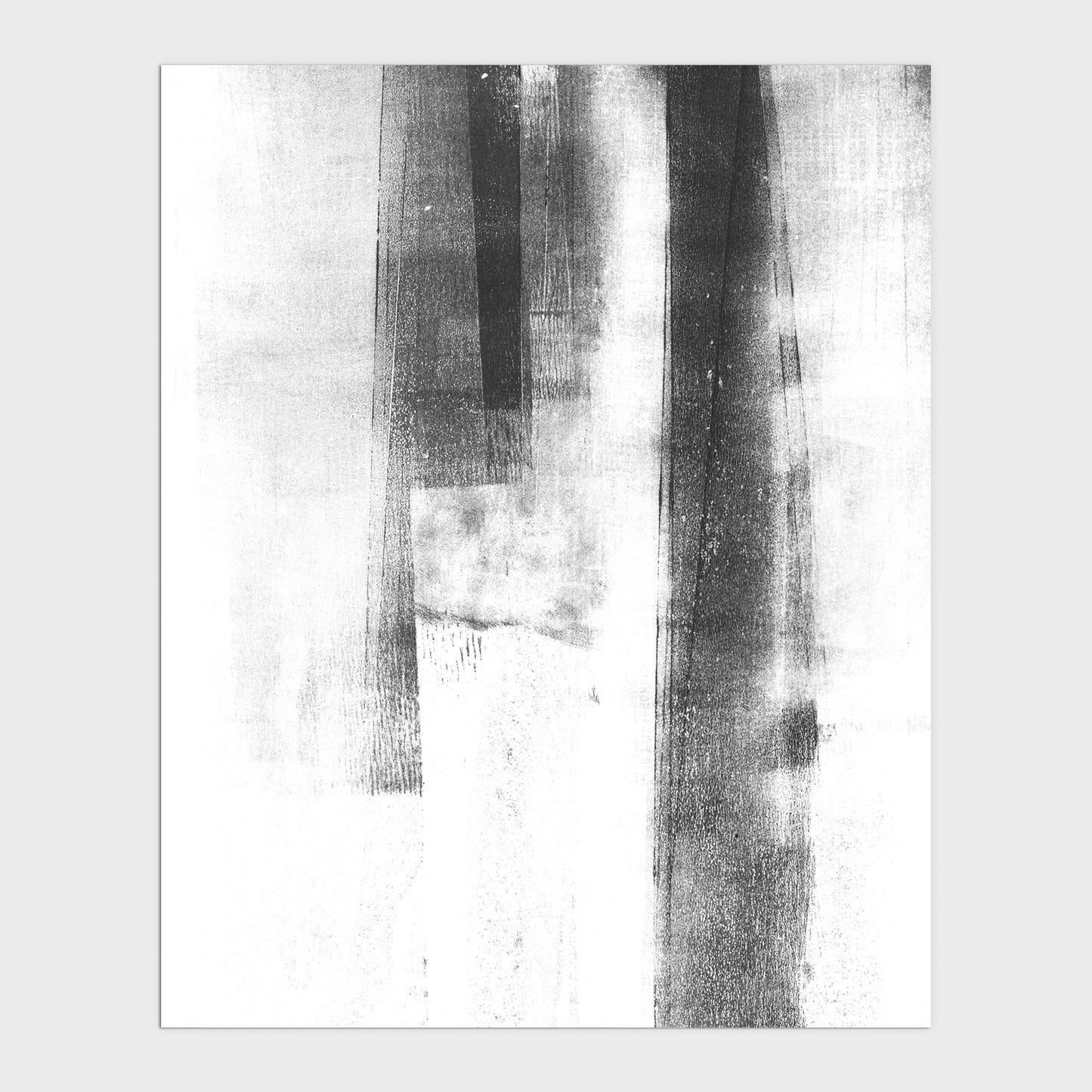 Abstract Black and White Distressed Industrial Monotype Reproduction Print