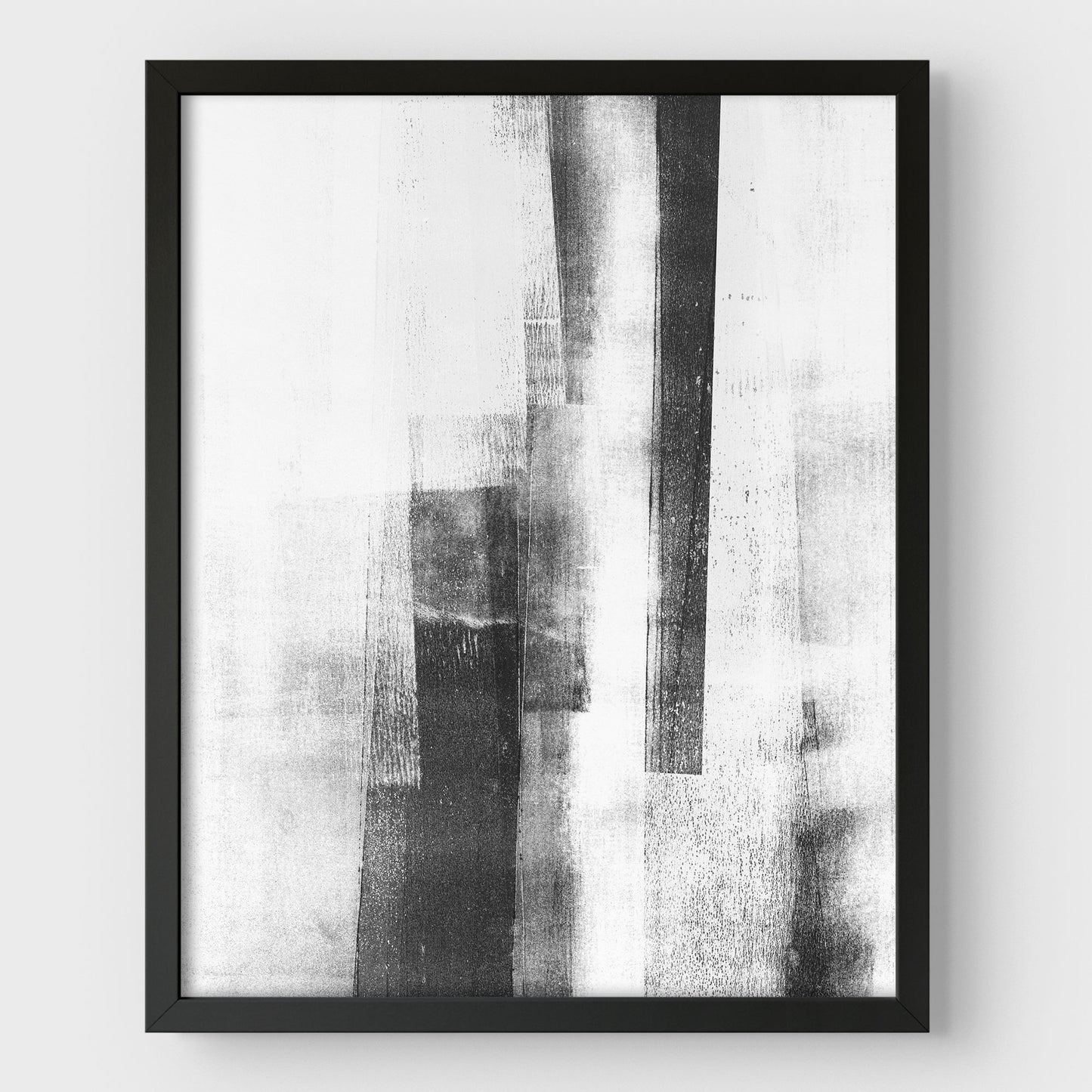 Distressed Industrial Black and White Abstract Monotype Reproduction Print