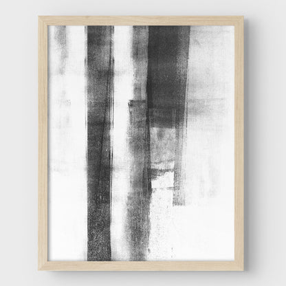 Black and White Distressed Industrial Abstract Monotype Reproduction Print