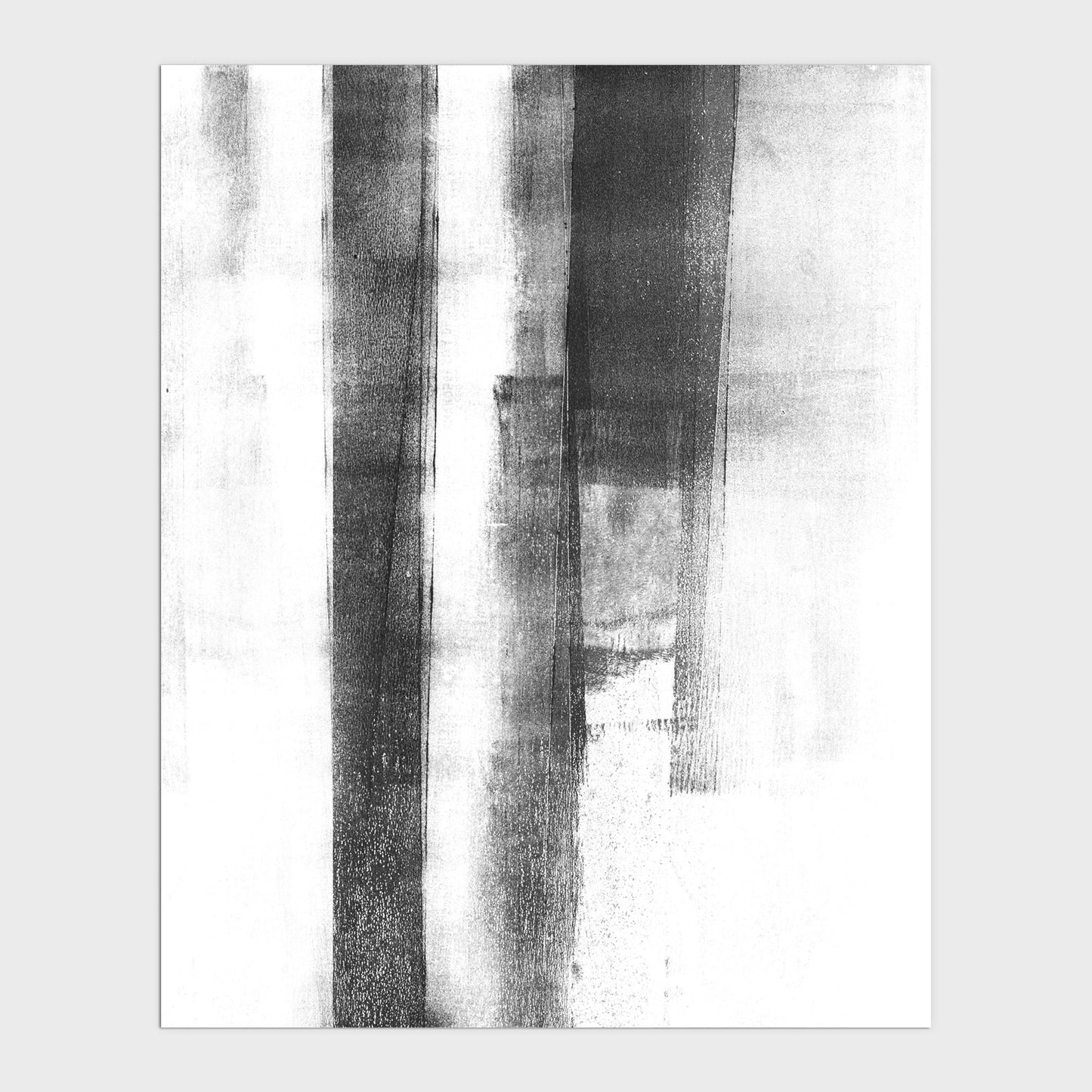 Black and White Distressed Industrial Abstract Monotype Reproduction Print