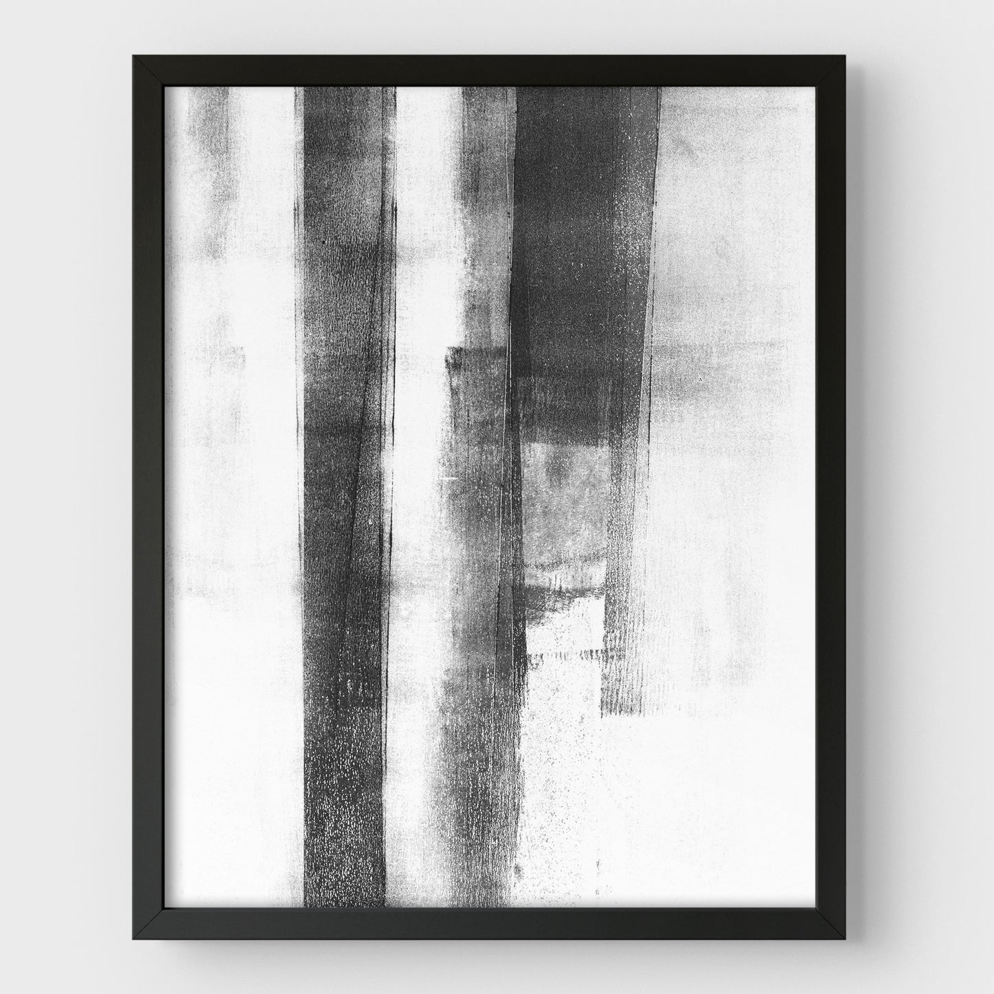 Black and White Distressed Industrial Abstract Monotype Reproduction Print