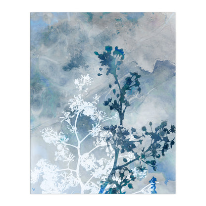 Blue and Grey Watercolor Flower Painting Botanical Print