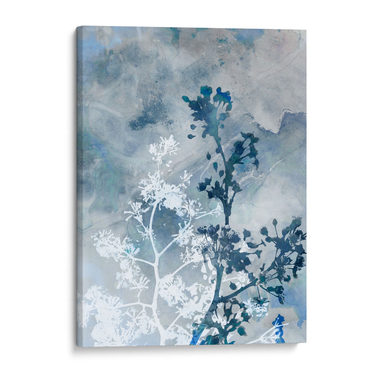 Blue and Grey Watercolor Flower Painting Botanical Print