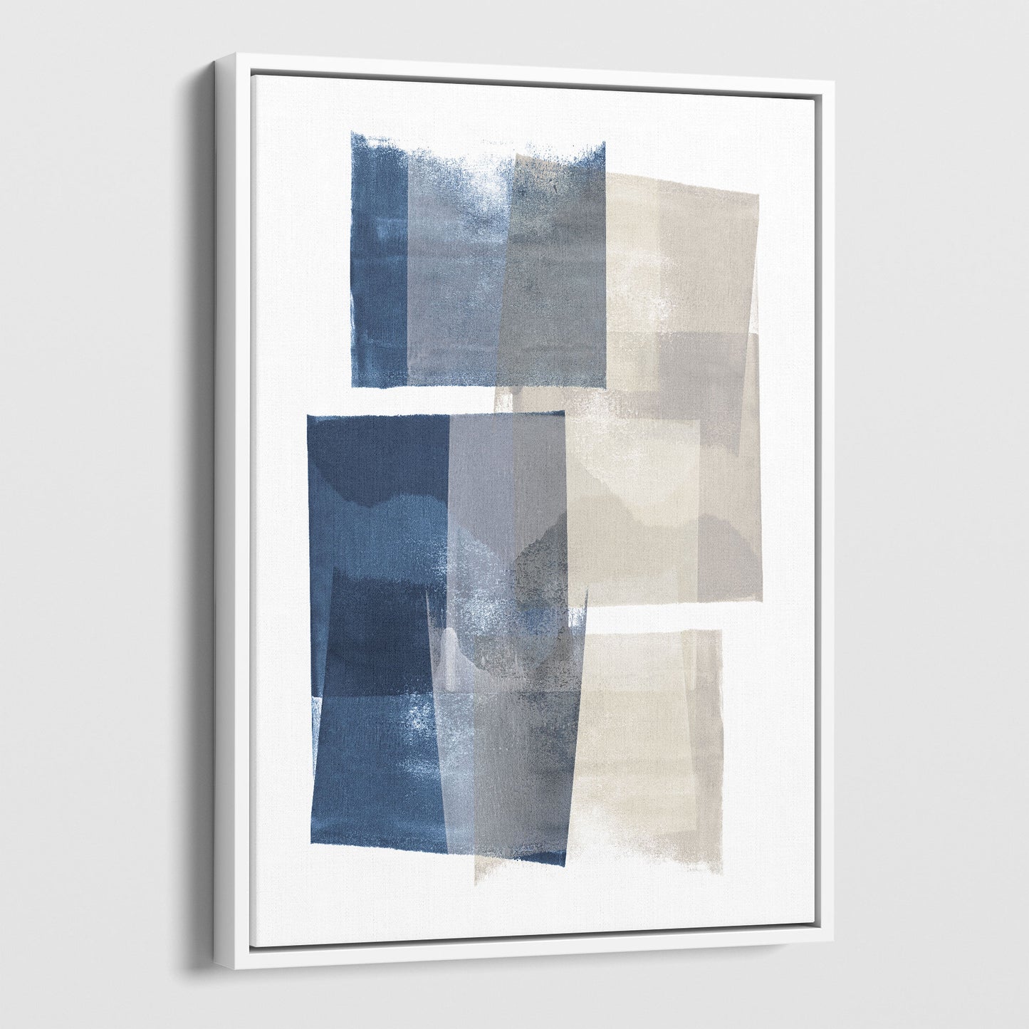 Blue and Beige Blocks Geometric Abstract Painting Print