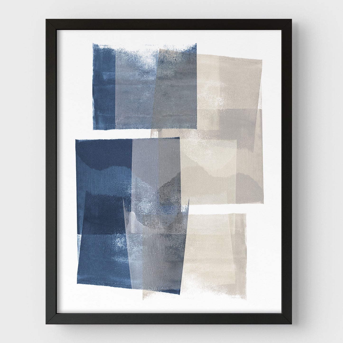 Blue and Beige Blocks Geometric Abstract Painting Print