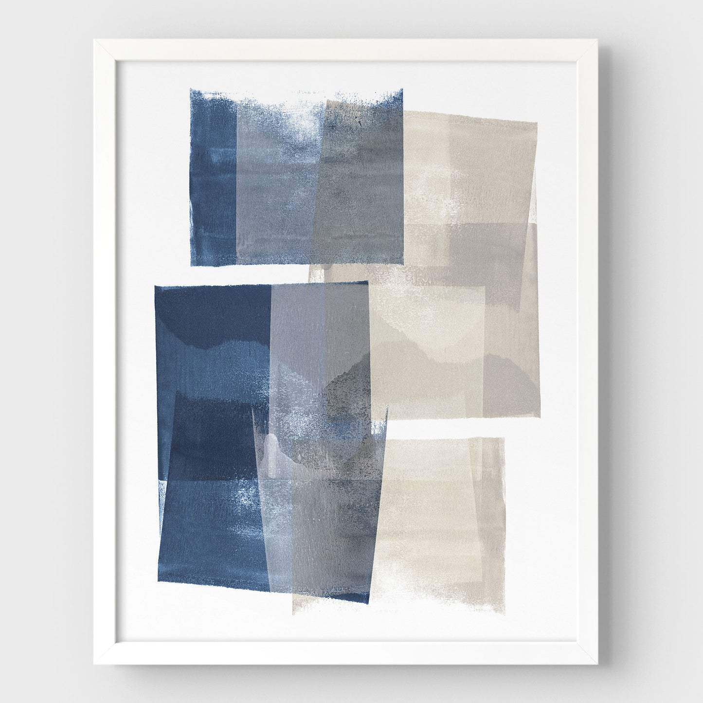 Blue and Beige Blocks Geometric Abstract Painting Print