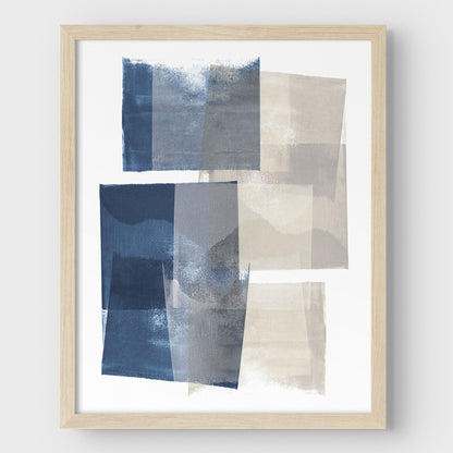 Blue and Beige Blocks Geometric Abstract Painting Print