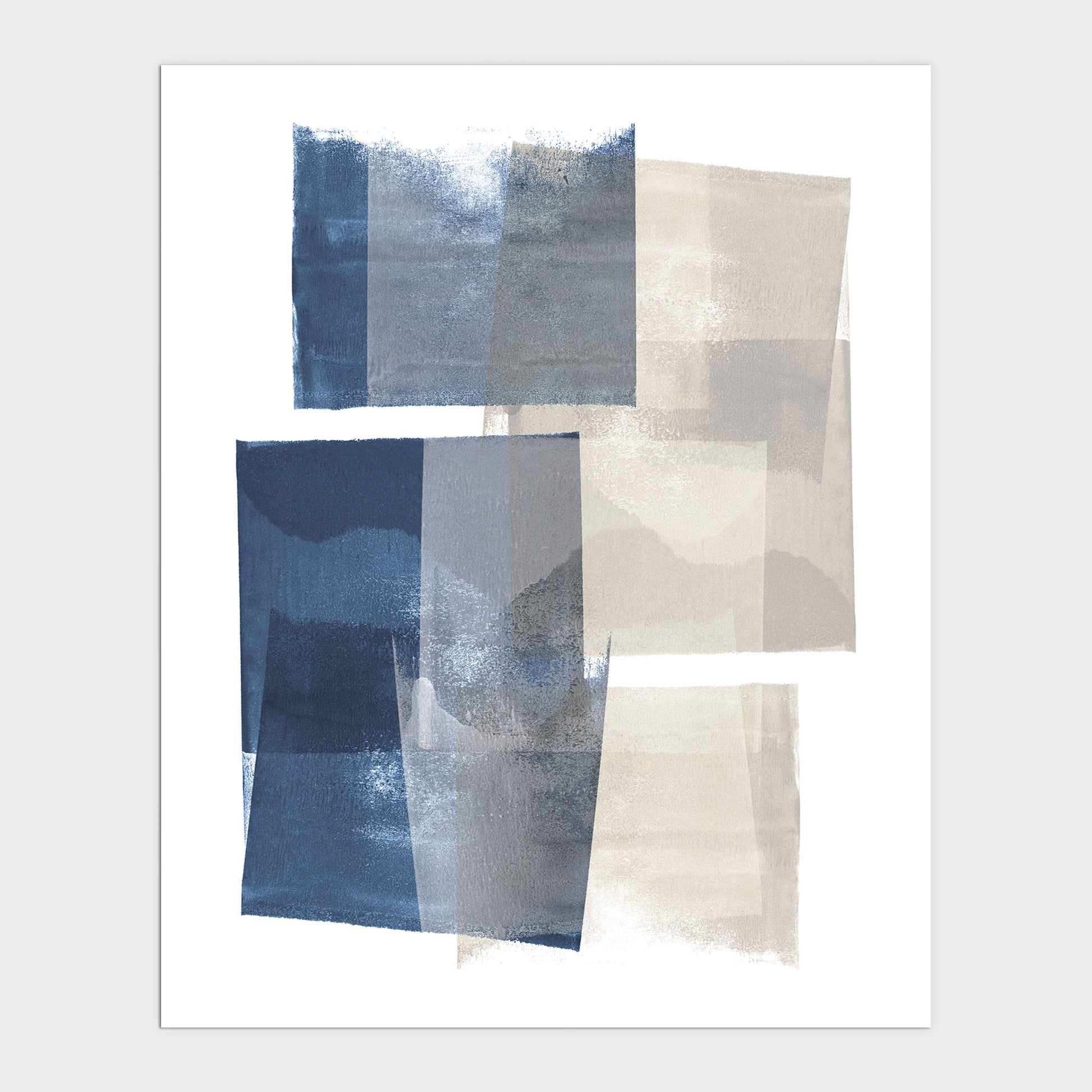 Blue and Beige Blocks Geometric Abstract Painting Print