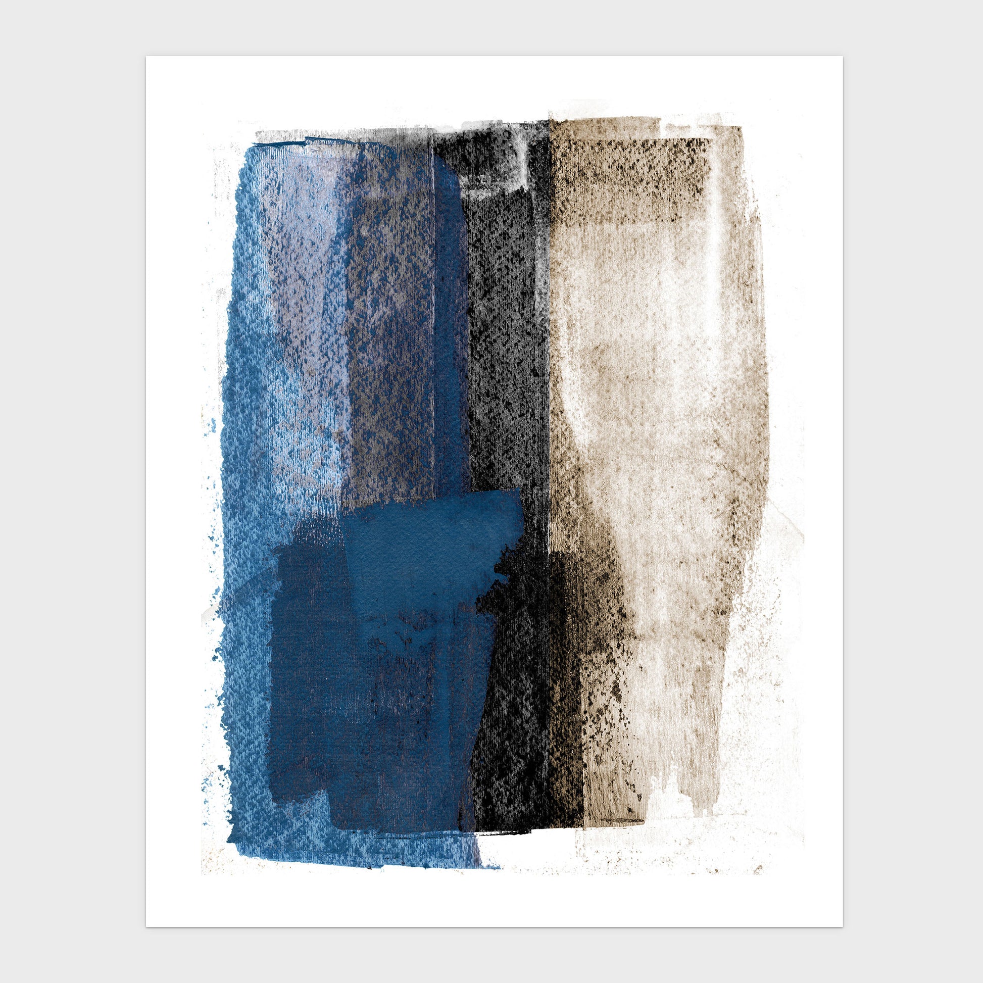 Blue on Black Minimalist Abstract Painting Print