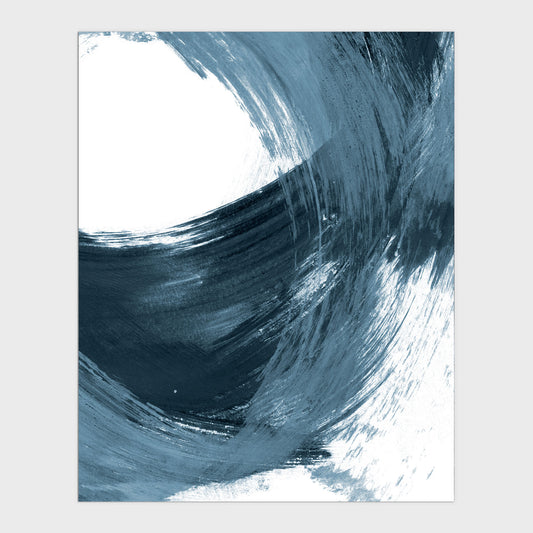 Blue Minimalist Abstract Curved Brush Stroke Painting Print