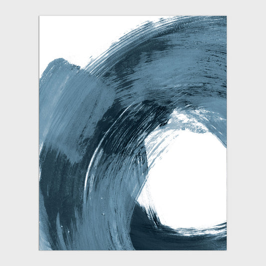 Curved Brush Stroke Blue Minimalist Abstract Painting Print