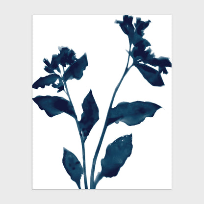 Floral Silhouette Dark Blue Botanical Print