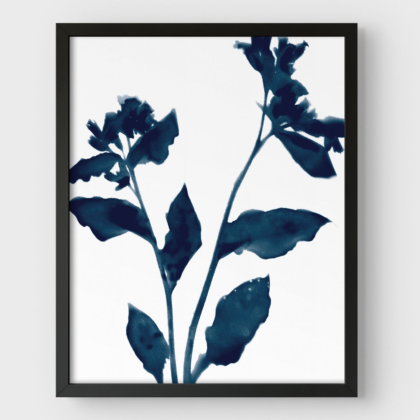 Floral Silhouette Dark Blue Botanical Print