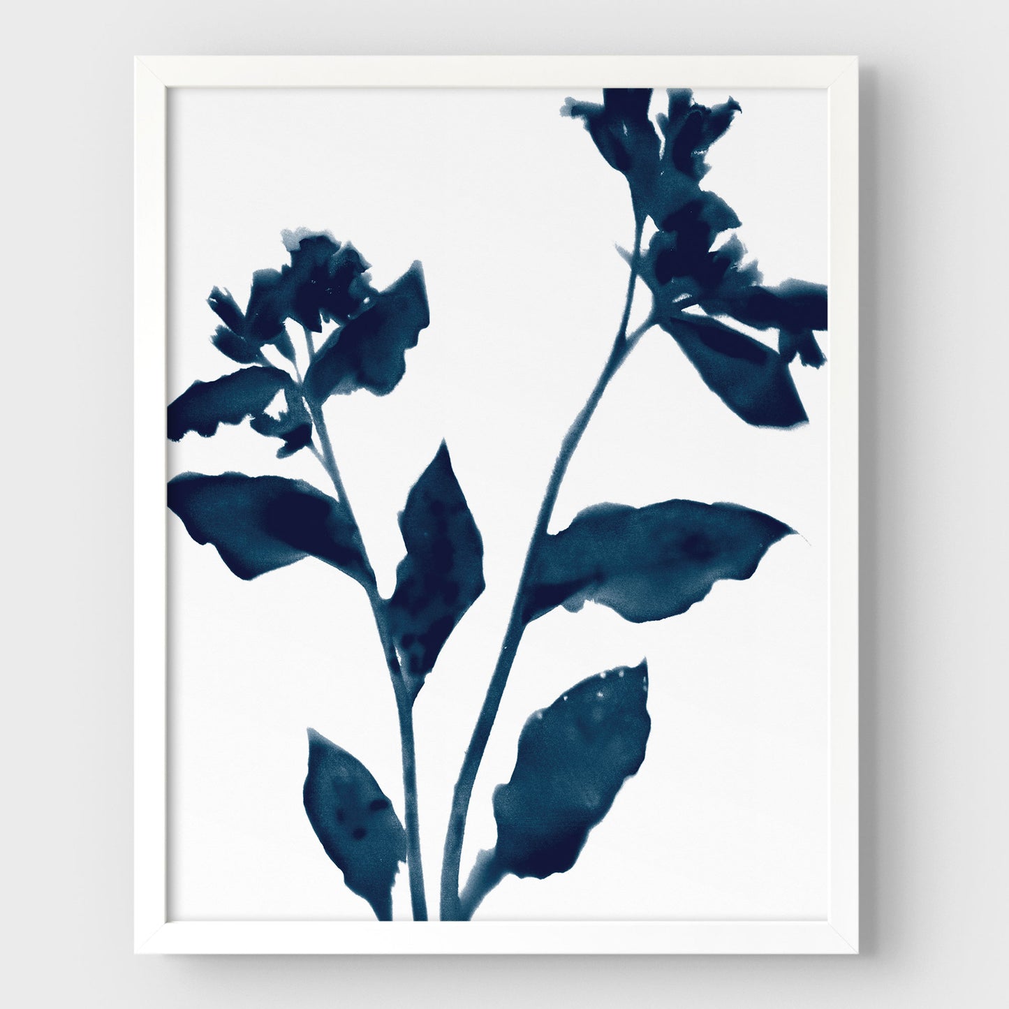 Floral Silhouette Dark Blue Botanical Print