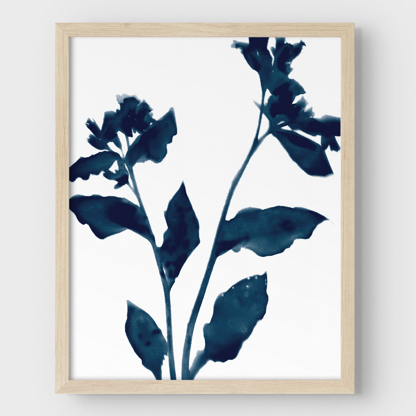 Floral Silhouette Dark Blue Botanical Print