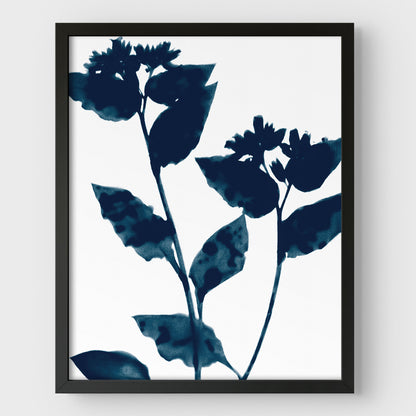 Dark Blue Flower Silhouette Botanical Print