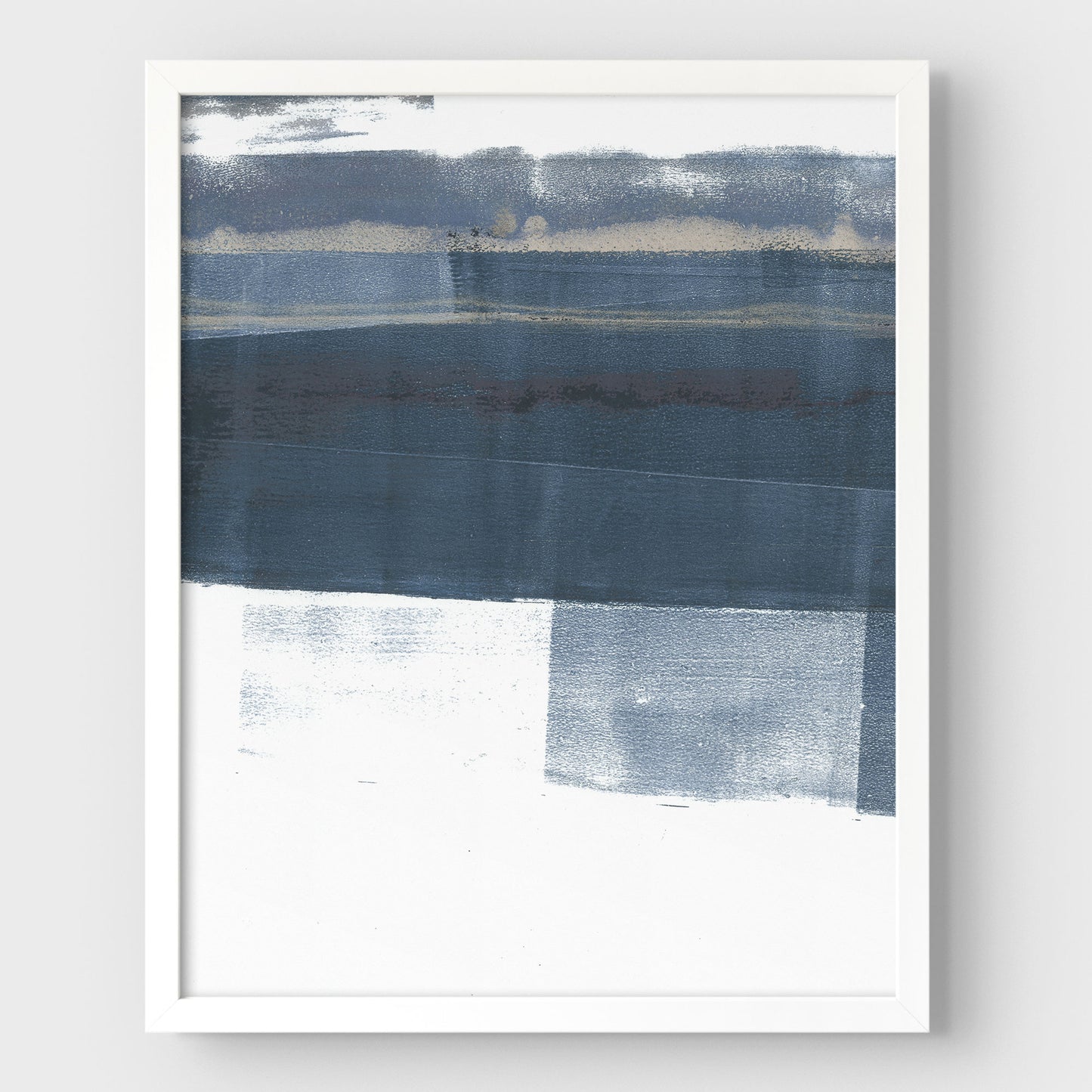 Minimalist Navy Blue and Grey Abstract Landscape Painting Print