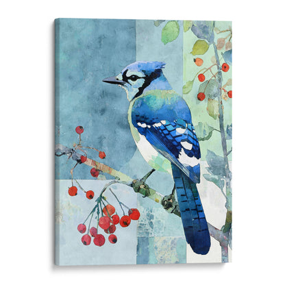 Blue Jay With Winter Berries Art Print