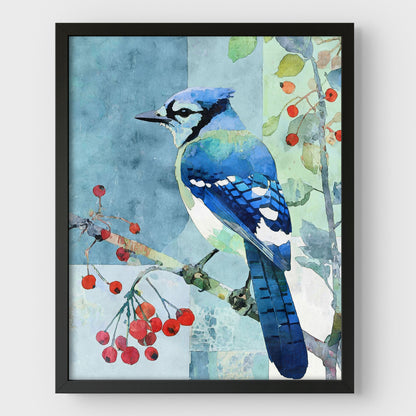 Blue Jay With Winter Berries Art Print