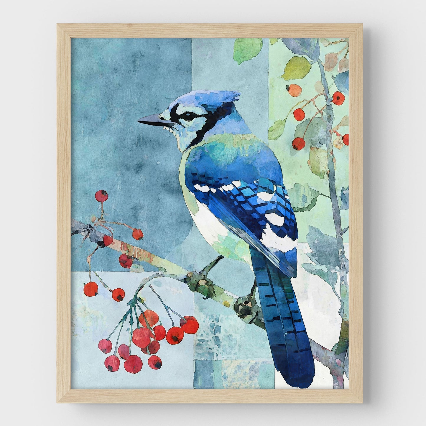 Blue Jay With Winter Berries Art Print