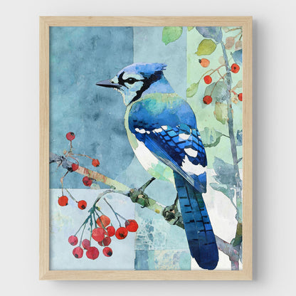 Blue Jay With Winter Berries Art Print