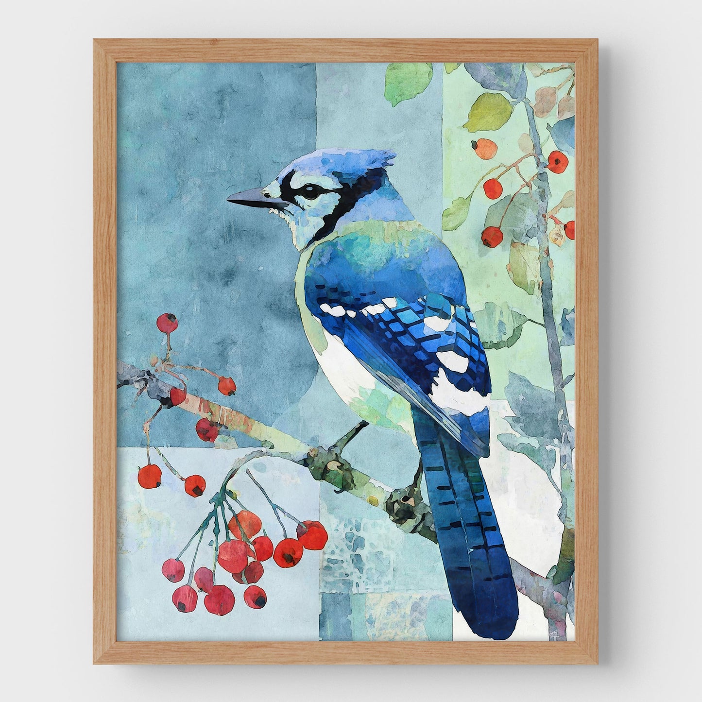 Blue Jay With Winter Berries Art Print
