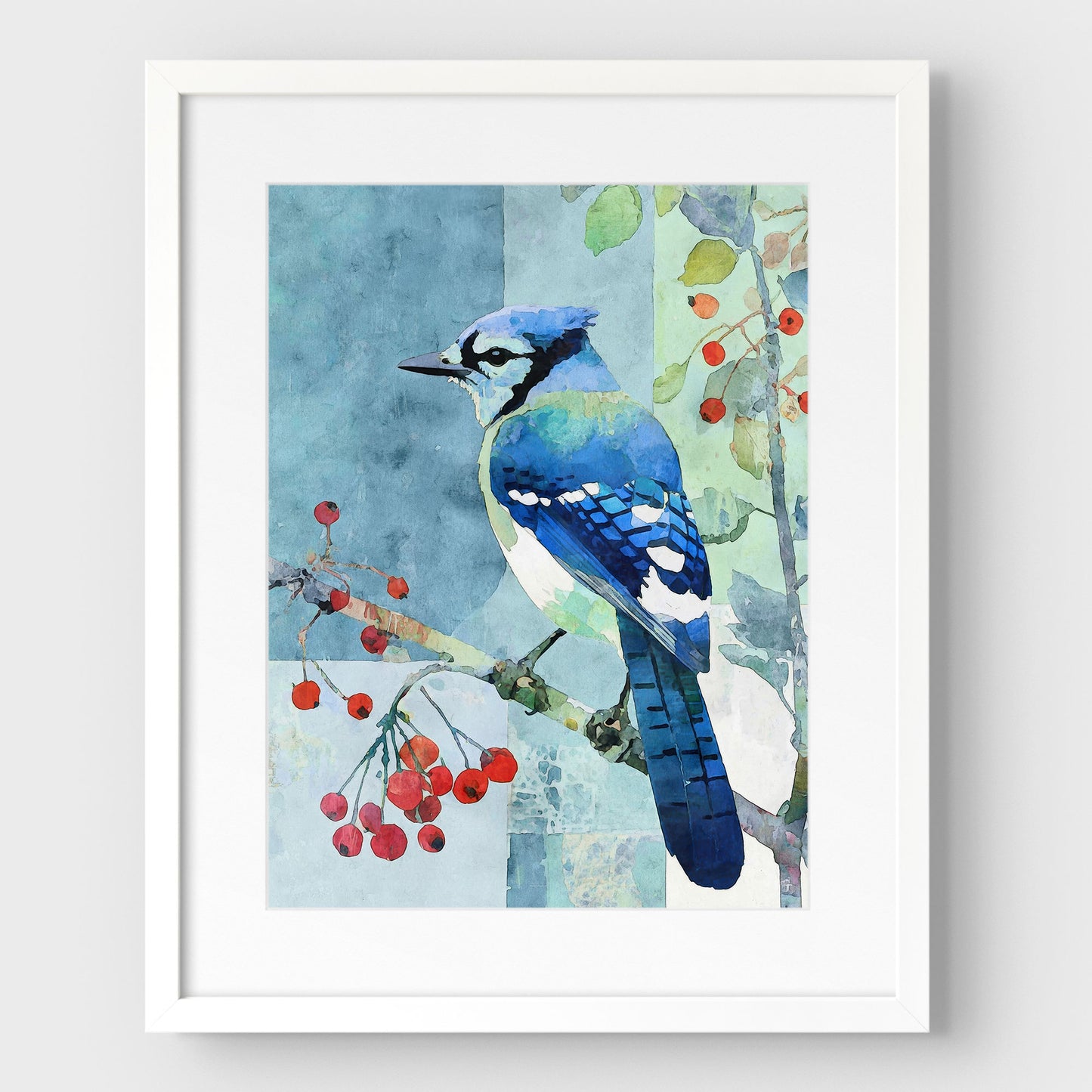 Blue Jay With Winter Berries Art Print