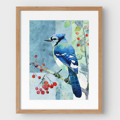 Blue Jay With Winter Berries Art Print