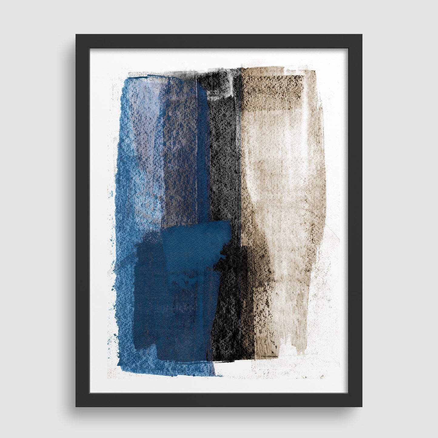 Blue on Black Minimalist Abstract Painting Print