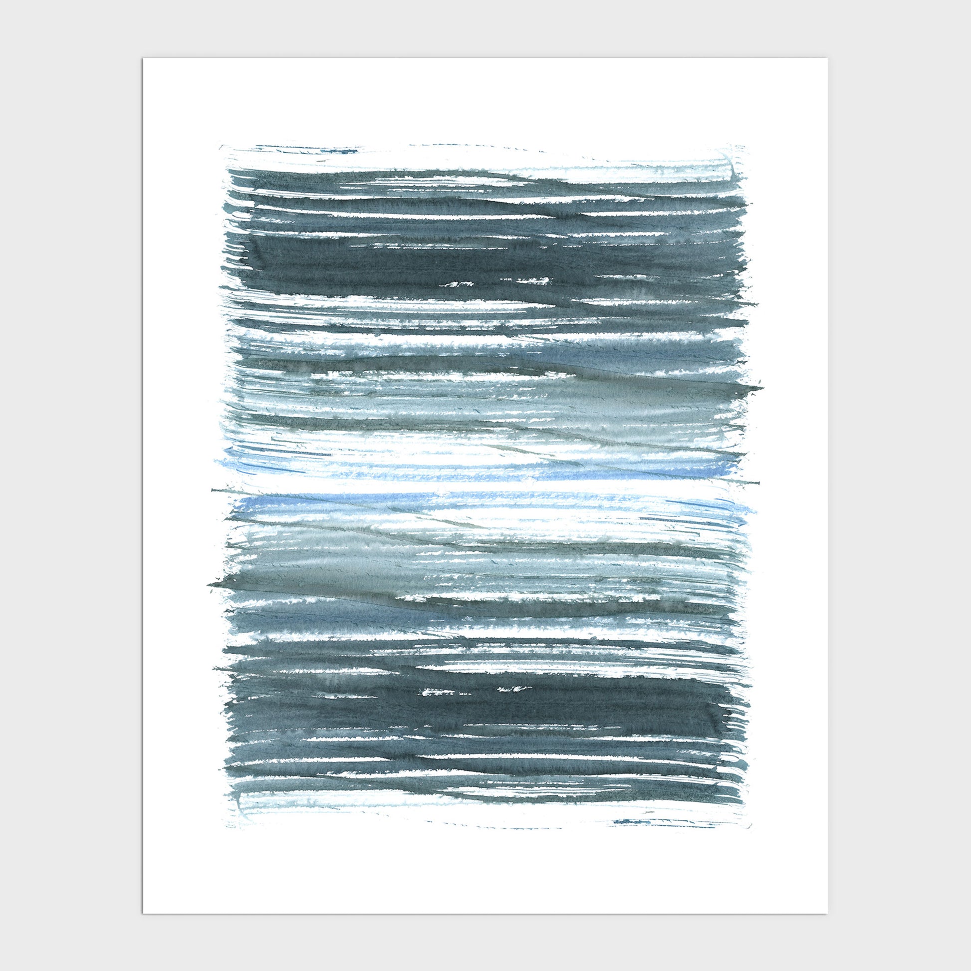 Blue Stripes Minimalist Abstract Watercolor Painting Print